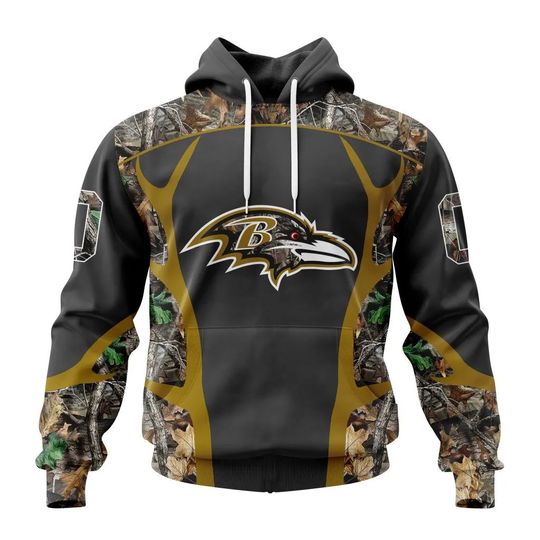 football Baltimore Ravenss Custom Name Number Camo Hunting Pullover Hoodie