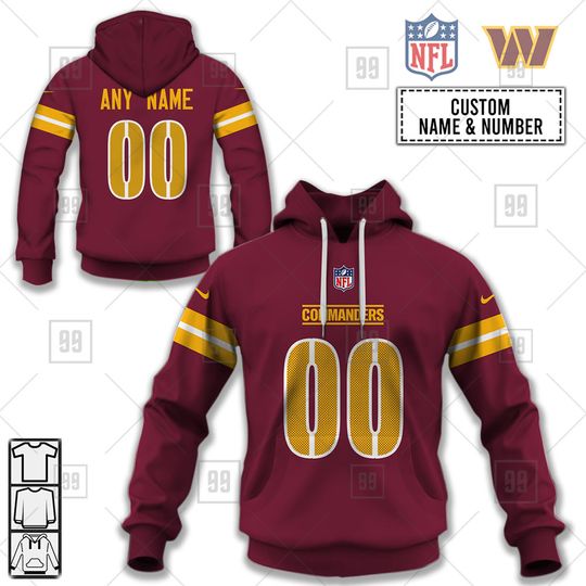 Discover football Washington Commanders Custom Name Number Burgundy Home Jersey Pullover Hoodie