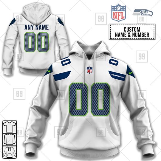football Seattle Seahawkss Custom Name Number White Road Jersey Pullover Hoodie