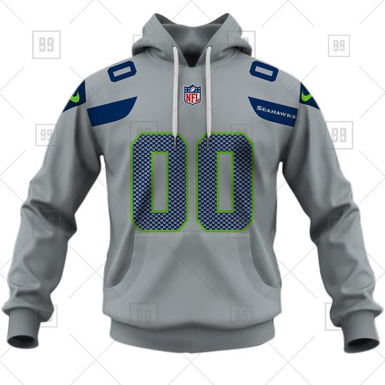 Discover football Seattle Seahawks Custom Name Number Gray Alternate Jersey Pullover Hoodie