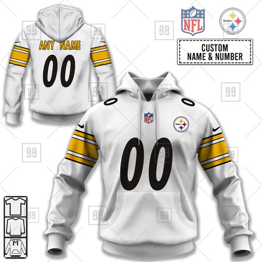 Discover football Pittsburgh Steeler Custom Name Number White Road Jersey Pullover Hoodie