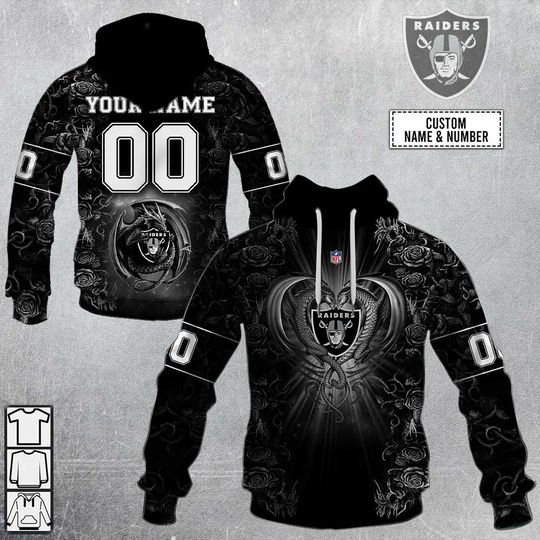 Discover football Las Vegas Raiders Custom Name Number Rose Dragon Pullover Hoodie