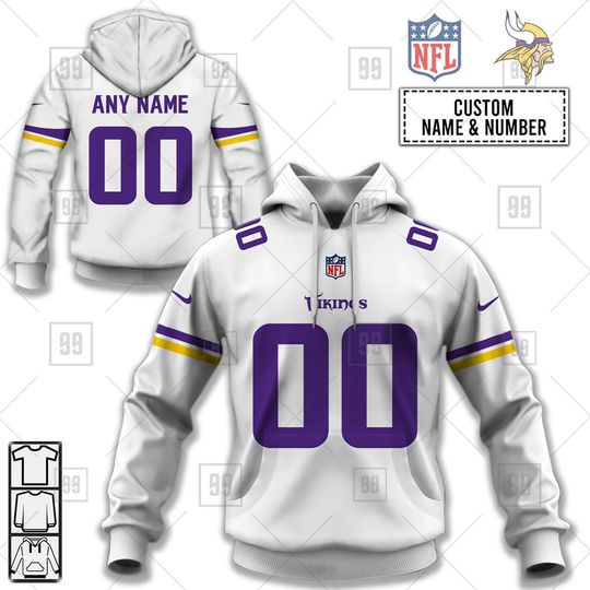 Discover football Minnesota Vikings Custom Name Number White Road Jersey Pullover Hoodie