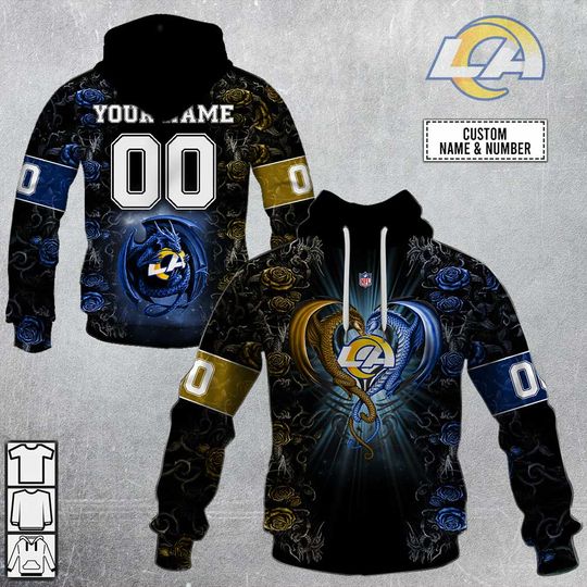 Discover football Los Angeles Rams Custom Name Number Rose Dragon Pullover Hoodie