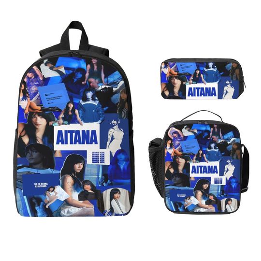 Aitana Singer Alpha Kids Backpack Set with Lunch Box and Pen Bags for Boys and Girls