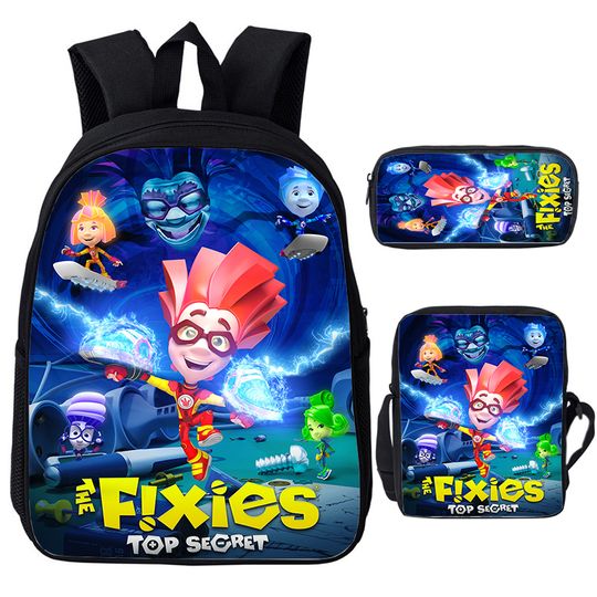 Students Cartoon Backpack Set 3pcs with Shoulder Bag and Pencil Case for Boys and Girls
