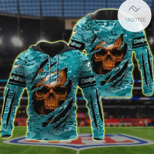 Discover football Miami Dolphinss Aqua Orange Skull Pullover Hoodie