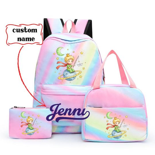 Custom Name Little Prince Backpack Set, Pastel School Bag, Lunch Bag, Pencil Case, fox