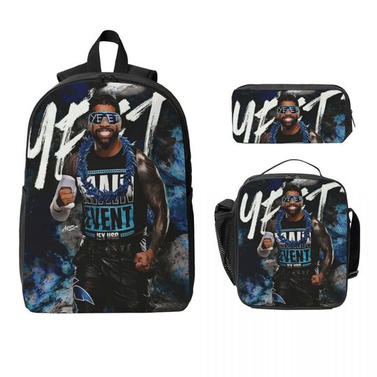 Jey Uso Wrestling Kids Backpack Lunch Box Pencil Case Set for Boys Girls School Bag