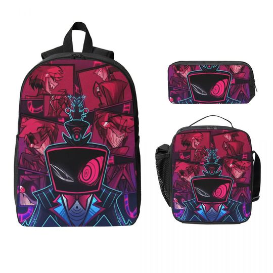 Discover Alastor Vox Hazbins Hotels Kids Backpack Lunch Box Pencil Boxes for Boys Girls Preschool Backpacks School bag Bookbag Set