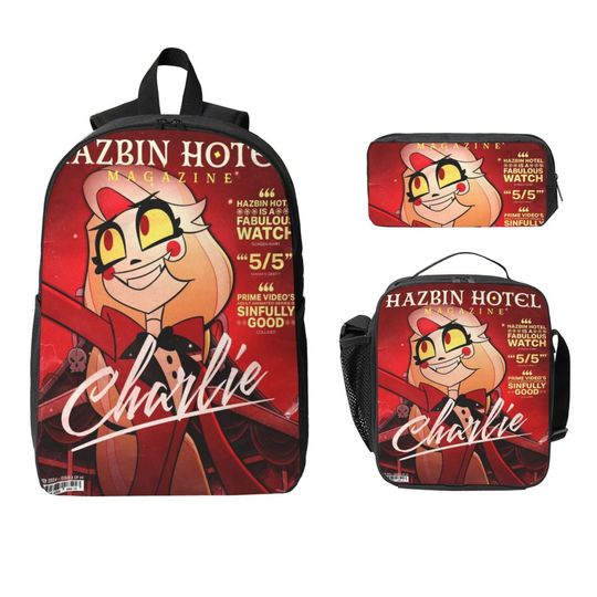 Alastor Vox Hazbins 3-Piece Backpack Set for Boys and Girls with Lunch Box, School and Daypack Bags