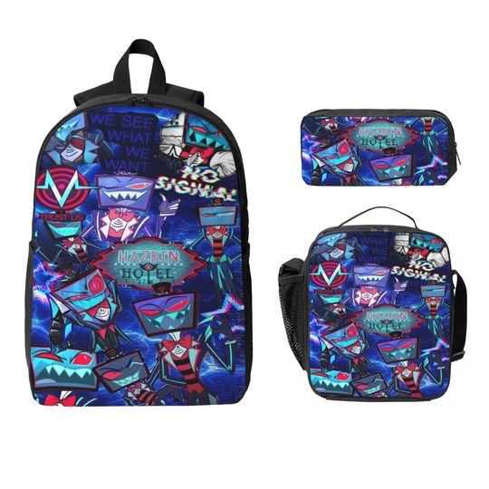 Hazbins Hotels 3-Piece Backpack Set for Kids with Lunch Box and Pen Bags for School and Daycare