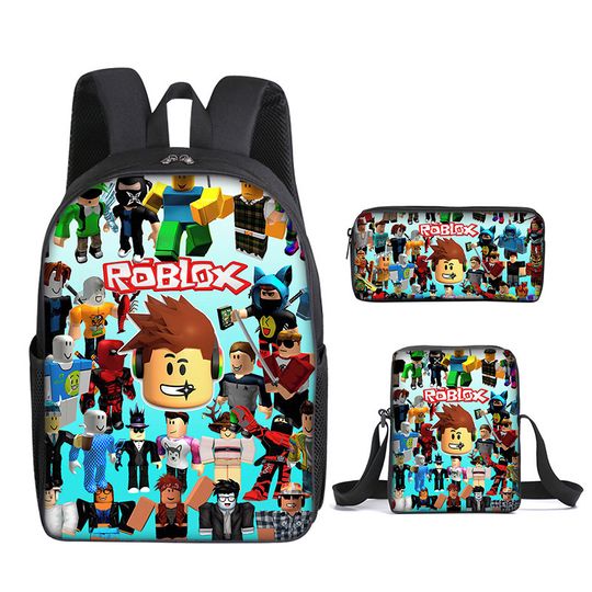 Roblox 3-Piece School Backpack Set Anime Canvas Bag with Pencil Case for Girls