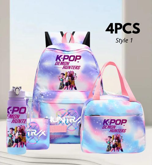 Discover Kpop Demon Hunter Backpack Set, Pastel Gradient 4PCS School Bag, Lunch Tote, Pouch