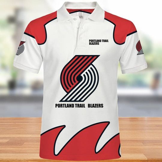 Discover Portland Traill Blazers White Red Polo Shirt V12
