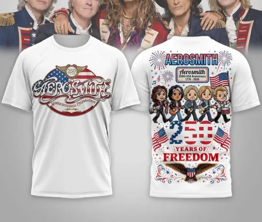 Discover Aerosmith 250th USA Anniversary 2026 3D T-Shirt White