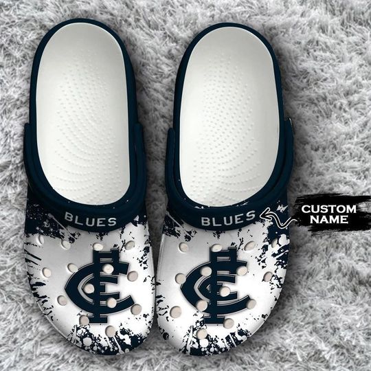 Discover AFL Carlton Blues Custom Name Navy Blue White Crocs