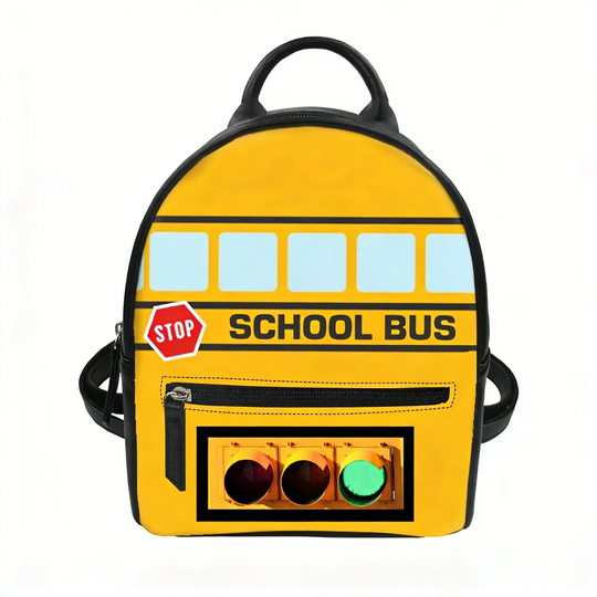 Yellow School Bus Printed Mini PU Backpack with Double Shoulder Straps