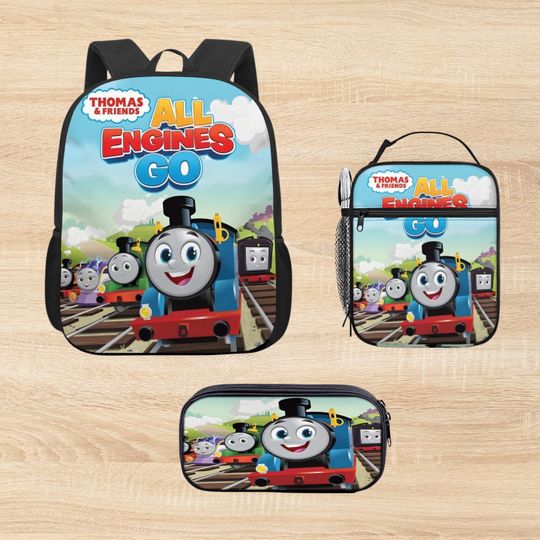 Thomas and Friends Backpack Set for Kids, Thomas Train School Bag, Lunch Bag & Pencil Pouch, Cartoon School Backpack Set, Kids Gift