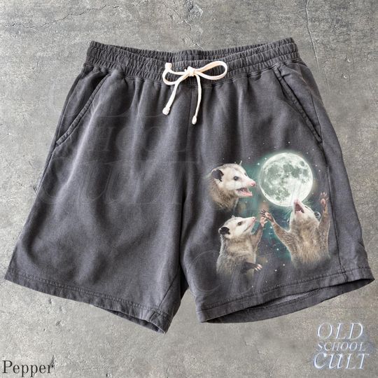 Opossum Moon Y2k Sweat Shorts, Retro Washed Sport Shorts, Grunge Dyed Pants, Gothic Gym Pump Cover