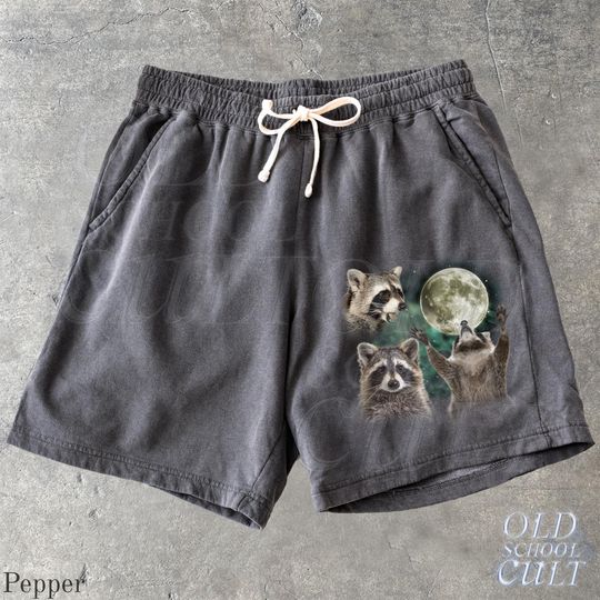 Raccoon Moon Y2k Sweat Shorts, Retro Washed Sport Shorts, Grunge Dyed Pants, Gothic Gym Pump Cover