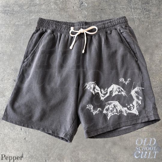 Bats Y2k Sweat Shorts, Retro Washed Sport Shorts, Grunge Dyed Pants, Gothic Gym Pump Cover