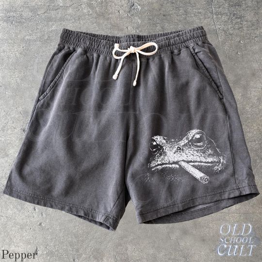 Frog Smoke Y2k Sweat Shorts, Retro Washed Sport Shorts, Grunge Dyed Pants, Gothic Gym Pump Cover