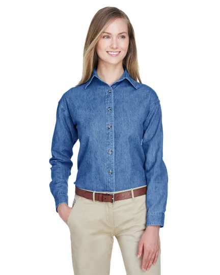 UltraClub 8966 Ladies Long Sleeve Garment Washed Cypress Denim Shirt