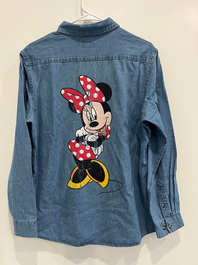 Minnie Mouse Shirt, Disney Denim Shirt, Minnie Denim Shirt, Disney Shirt, Minnie Shirt, Minnie Mouse Long Sleeve 1
