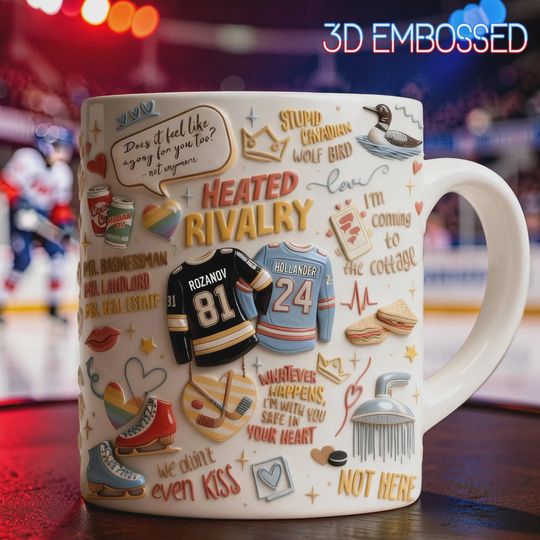 Heated Rivalry Hockey 3D Embossed Mug, Funny Ice Hockey Fan Gift Cup