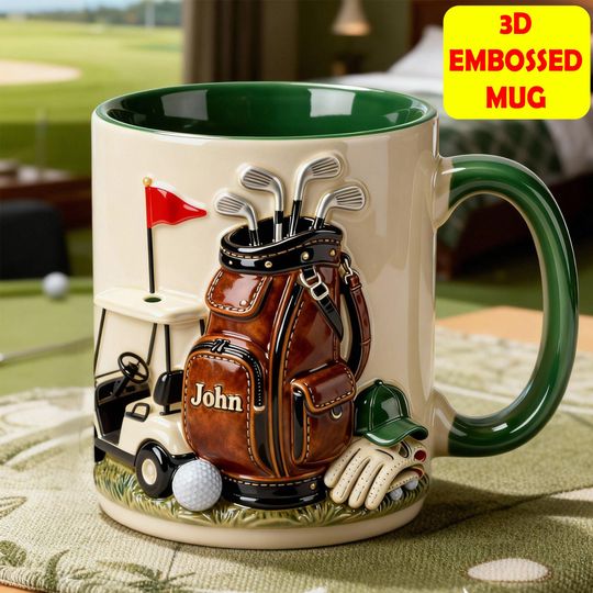 On The Course Golf Mug, 3D Embossed Cup, Personalized Golfer Gift, Custom Golf Lover Drinkware