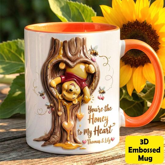 Personalized Winnie The Pooh Honey 3D Embossed Mug, Custom Name Couple Gift