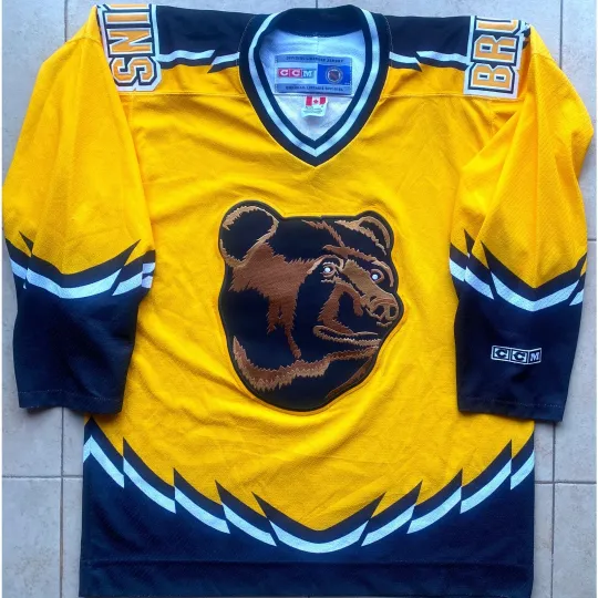 Boston Bruins 90s CCM AirKnit Men’s Hockey Jersey Gold 3rd Alternate NHL Vintage