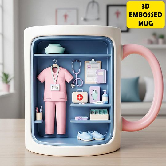 Personalized Nurse Mug, 3D Embossed Accent Cup, Custom Name Medical Gift