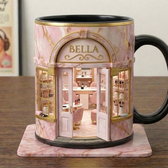 Discover Personalized Beauty Salon Mug, Custom Name Coffee Cup, Makeup Studio Mug, Cute Pink Aesthetic Mug, Gift for Makeup Lover