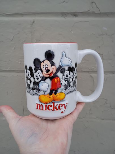Discover Walt Disney World Mickey Mouse 3d Embossed Raised Large Red & White 12 0z Mug