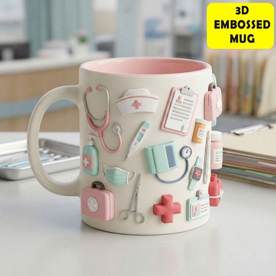 Custom Nurse Life 3D Embossed Mug, Personalized Gift for Nurse, Healthcare Appreciation Coffee Cup