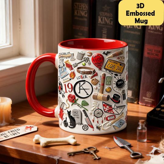 Stephen King 3D Embossed Mug, Horror Author Coffee Cup Fan Gift