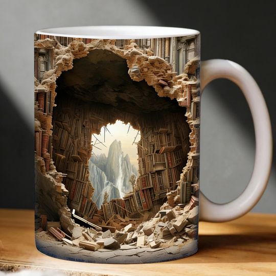 Discover Creative 3D Bookshelf Mug Illusion Design Coffee Cup for Book Lovers Gift
