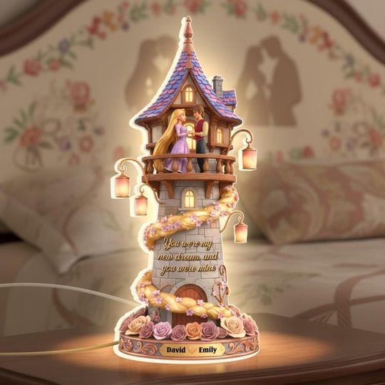 Tangled Acrylic Light Box, Disney Valentine Couple Shaped Box, Fairy Tale 2D Printed Decor, Unique Gift for Her
