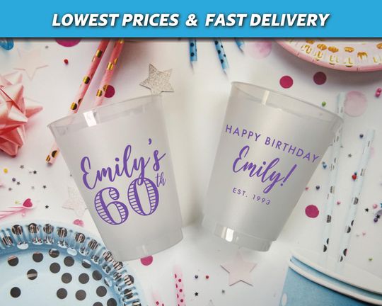 Happy Birthday Party Cups, Custom Birthday Party Cups, Shatterproof Plastic Cups, Frosted Plastic Cups