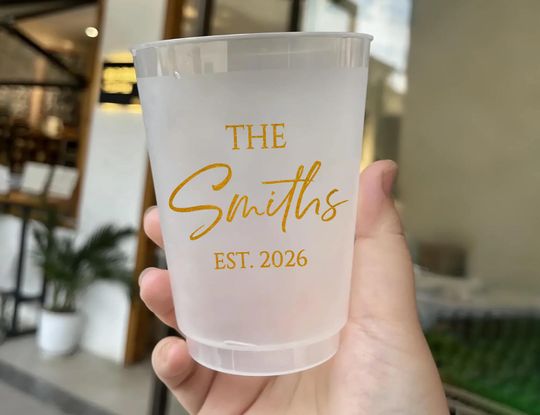 Custom Frosted Wedding Cups, Monogram Cups, Reception Bar Frosted Cups, Personalized Party Cups