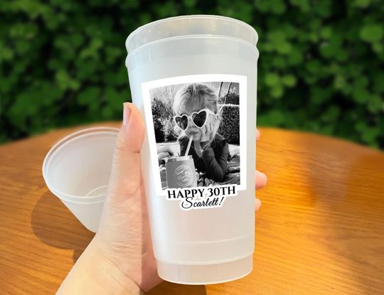 Custom Birthday Face Cups, Personalized Party Cups with Photo, Retro 30th Birthday Decorations