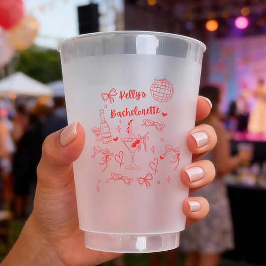 Custom Bachelorette Frosted Plastic Cups, Bride Tribe Party Favors