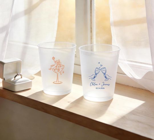Custom Frosted Cups, Personalized Wedding Drinkware, Plastic Party Cups