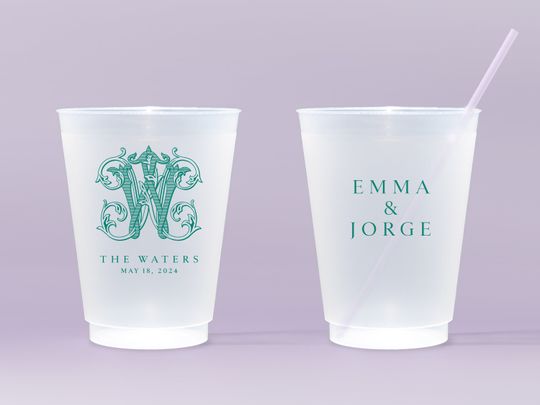 Monogrammed Frosted Cups: Custom Wedding Barware, Shatterproof Frost-Flex