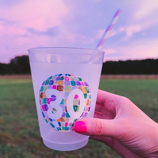 Age Disco Ball Birthday Cups | Reusable Frosted Party Cups | Custom Age
