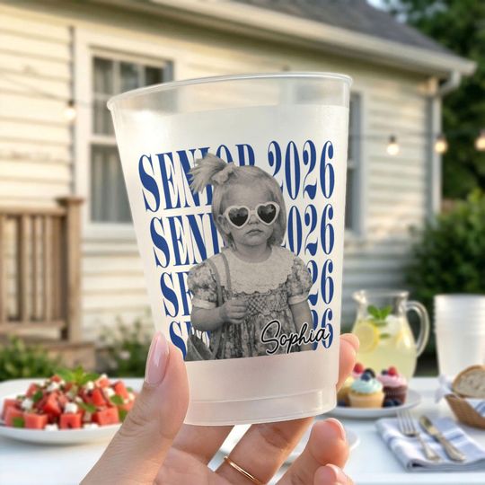 Personalized Senior Vintage Photo Frosted Cups, Photo Senior Night Cup, Grad Party Favor Cup