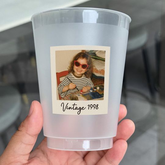 Personalized Photo Cups, Est 1985 Birthday Party Frosted Cups, Custom Face Party Decorations, Vintage 40th Birthday Cups