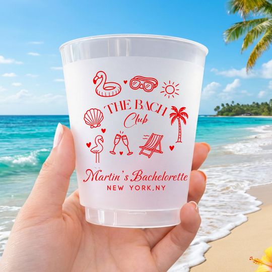 Personalized Frosted Plastic Cups, Beach Bachelorette Party Cups, Bach Club Cups, Pool Party Cups